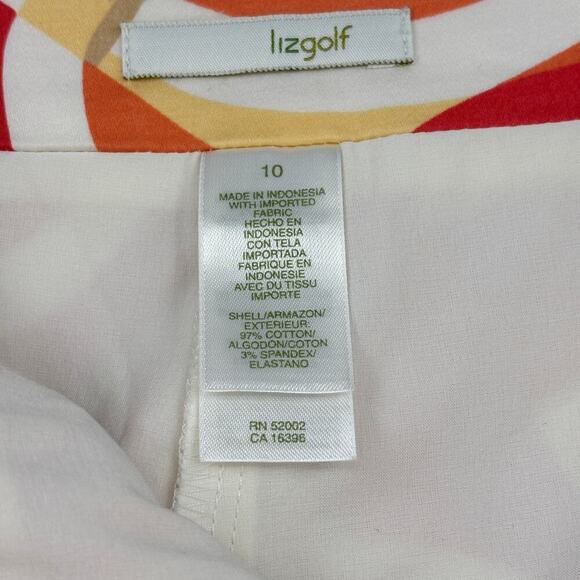 LizGolf Skort Size 10 Orange Yellow White Geo Print Pocket Side Zip Golf Stretch - Picture 2 of 10